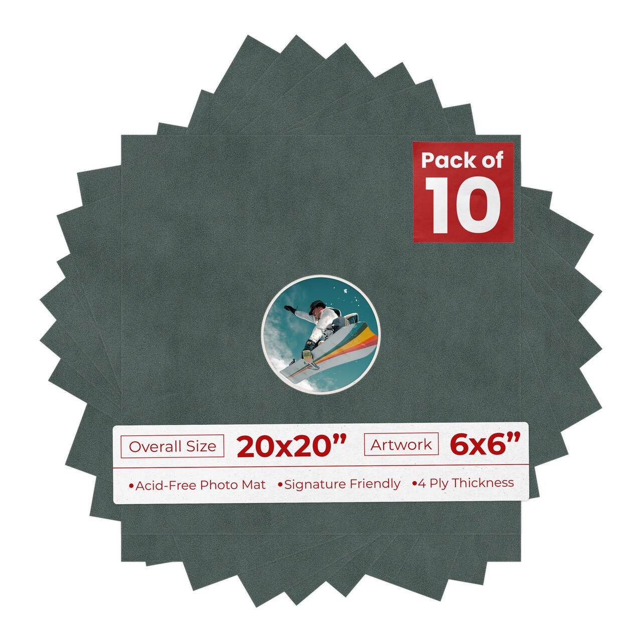 Dark Grey Suede Mat Board for 20x20 Frames - Circle Opening for 6x6 Photos